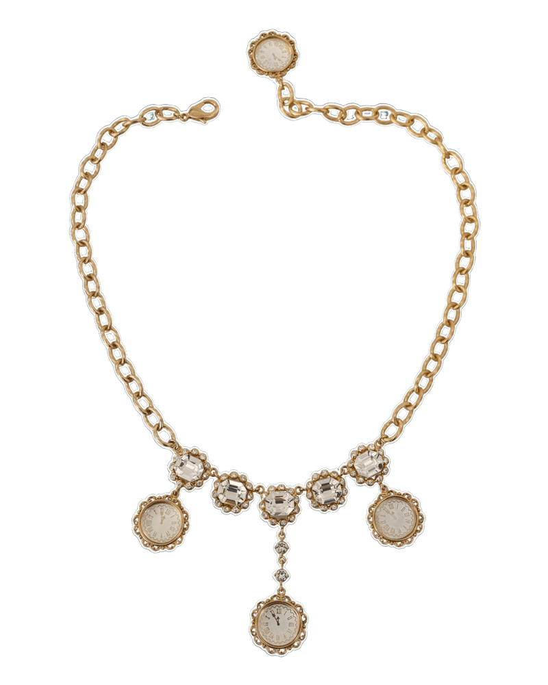 Dolce & Gabbana Gold and Clock Statement Crystal Chain Necklace Glam Steals