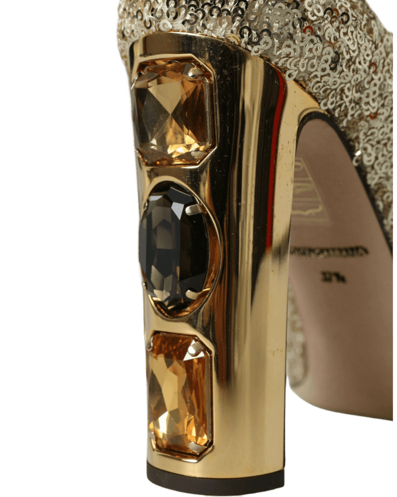Dolce & Gabbana Gold And Sequin Crystal Heels Glam Steals