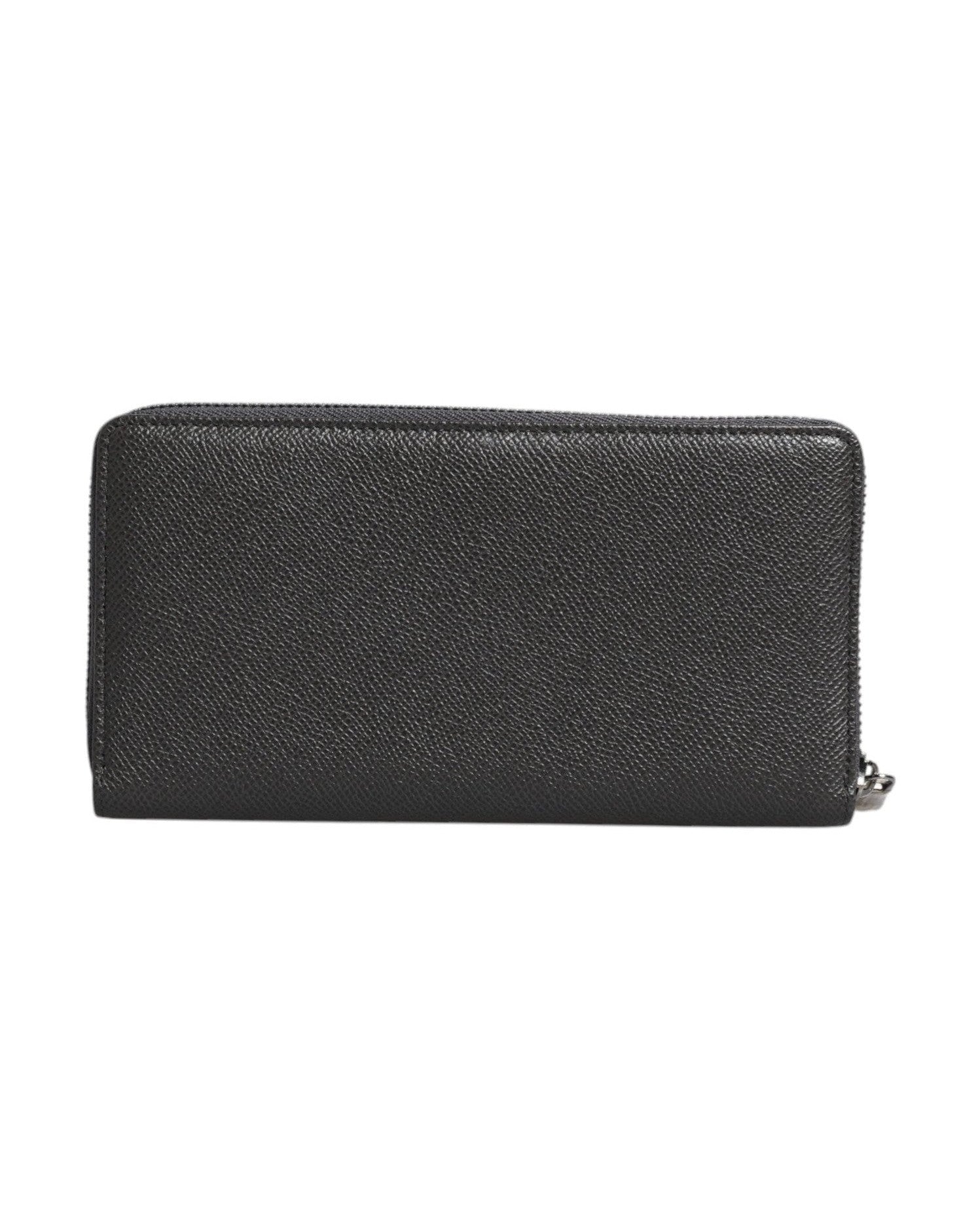 Dolce & Gabbana Dark Leather Dg Logo Zip Around Continental Gray Wallet Glam Steals