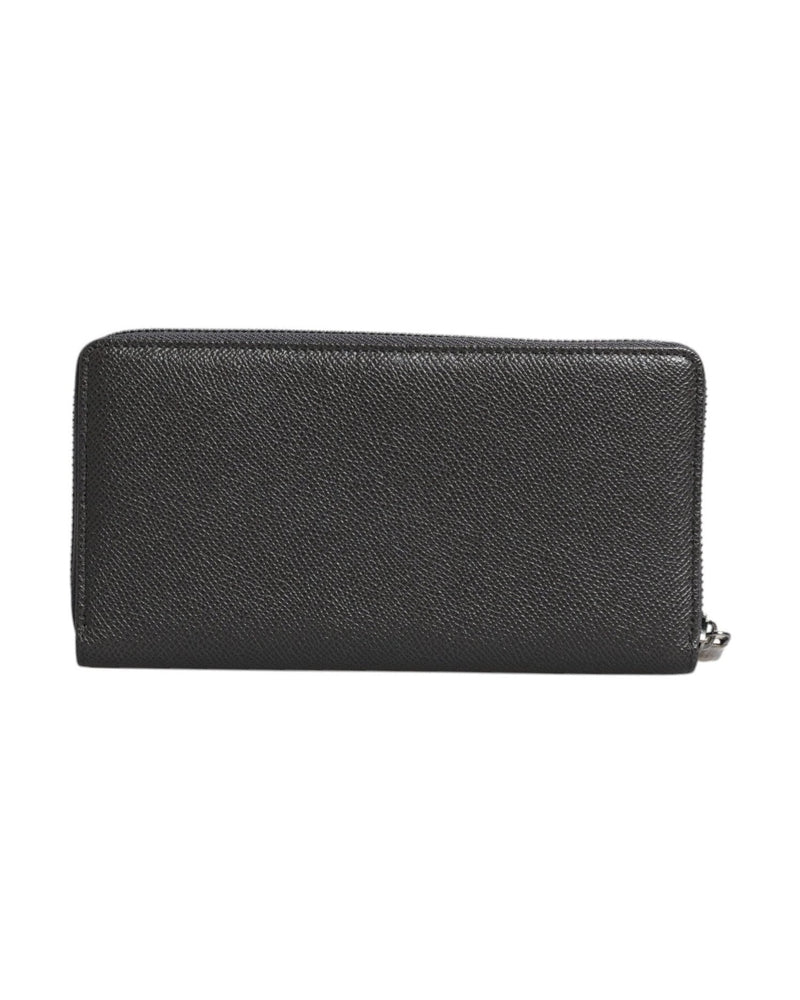 Dolce & Gabbana Dark Leather Dg Logo Zip Around Continental Gray Wallet Glam Steals