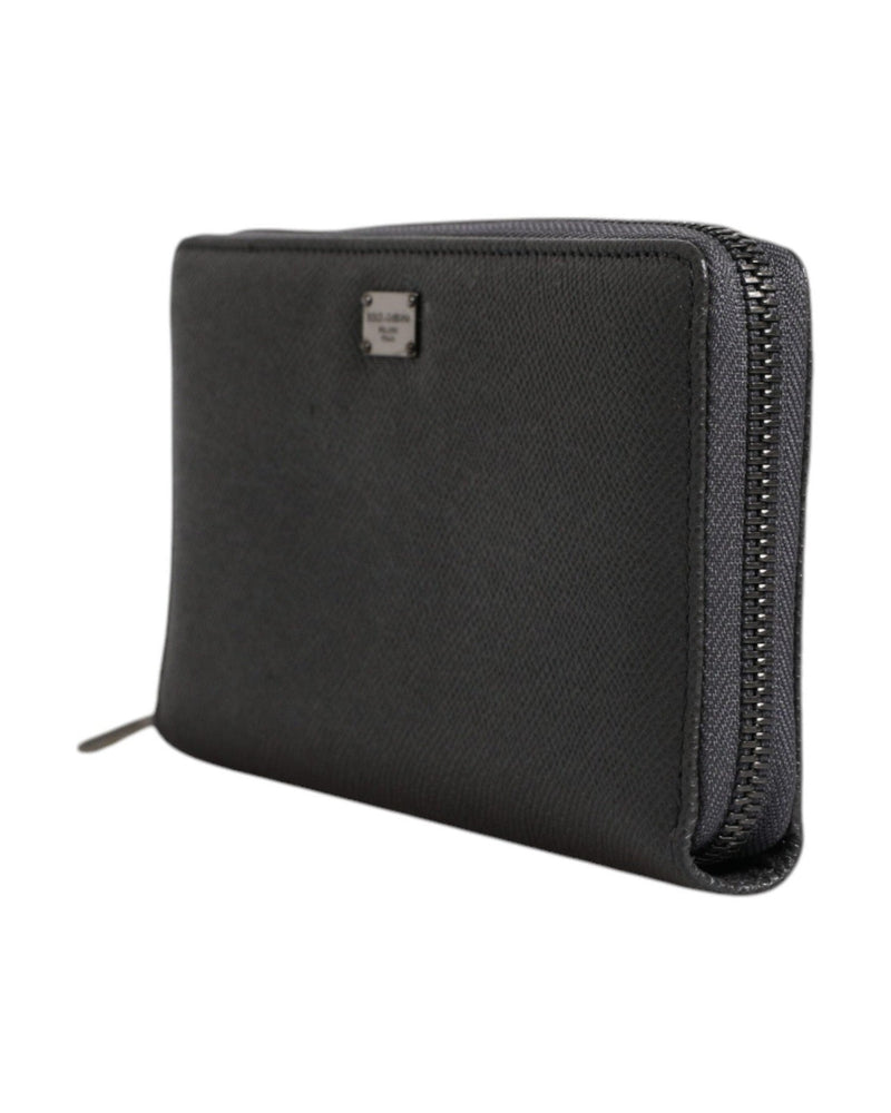 Dolce & Gabbana Dark Leather Dg Logo Zip Around Continental Gray Wallet Glam Steals