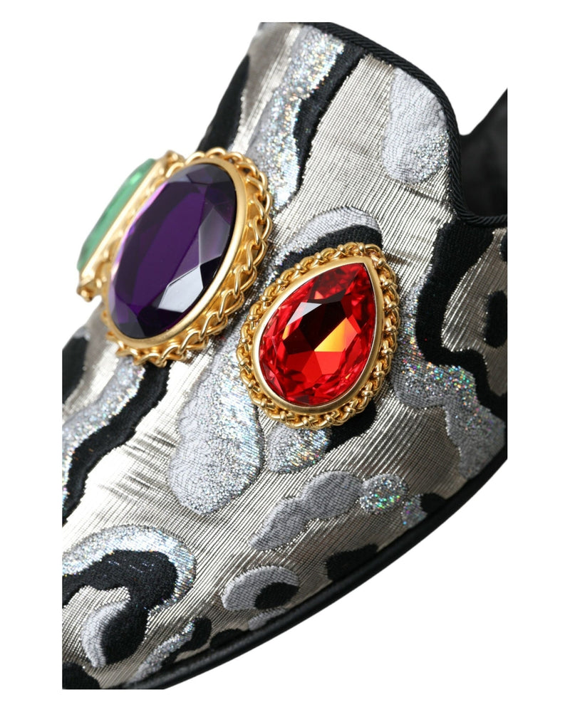 Dolce & Gabbana Gray Jacquard Crystal Mule Flat Sandals Shoes Glam Steals