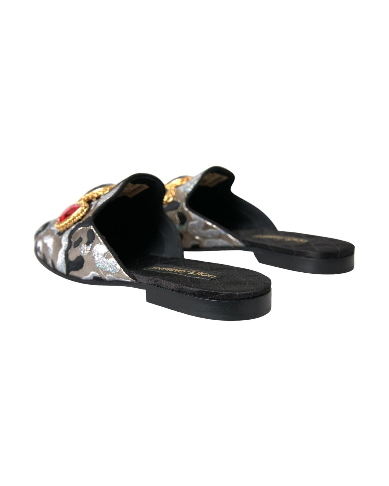 Dolce & Gabbana Gray Jacquard Crystal Mule Flat Sandals Shoes Glam Steals