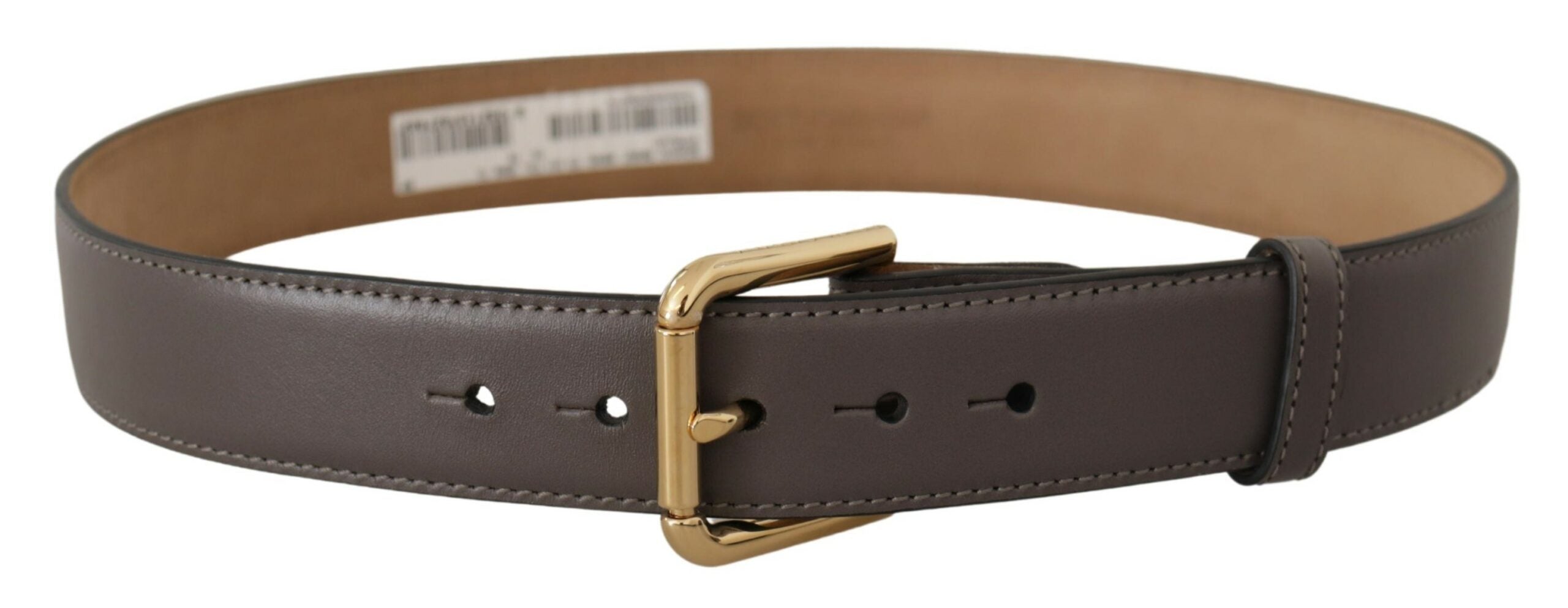 Dolce & Gabbana Gray Leather Calfskin Gold Metal Logo Buckle Belt Glam Steals