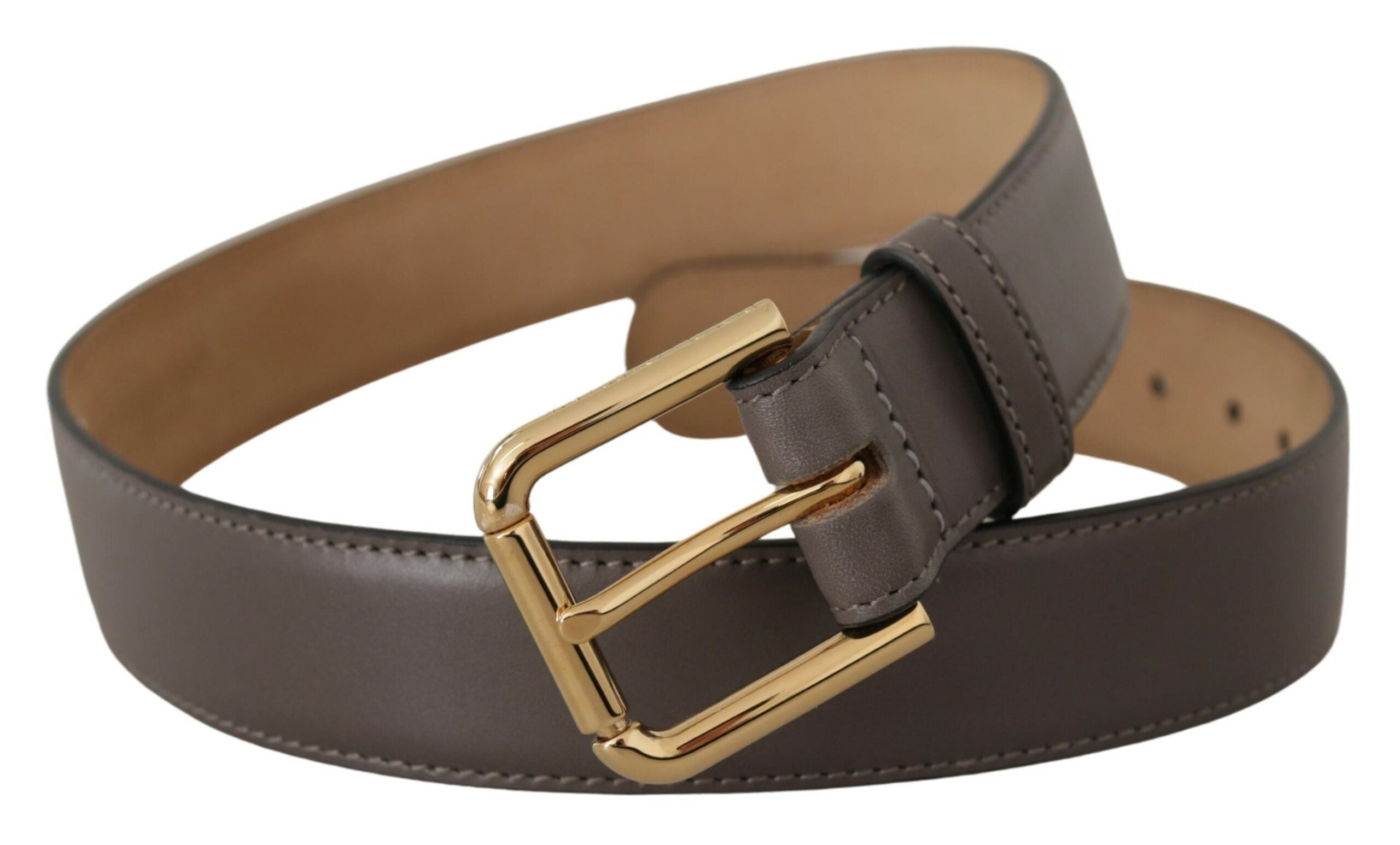 Dolce & Gabbana Gray Leather Calfskin Gold Metal Logo Buckle Belt Glam Steals