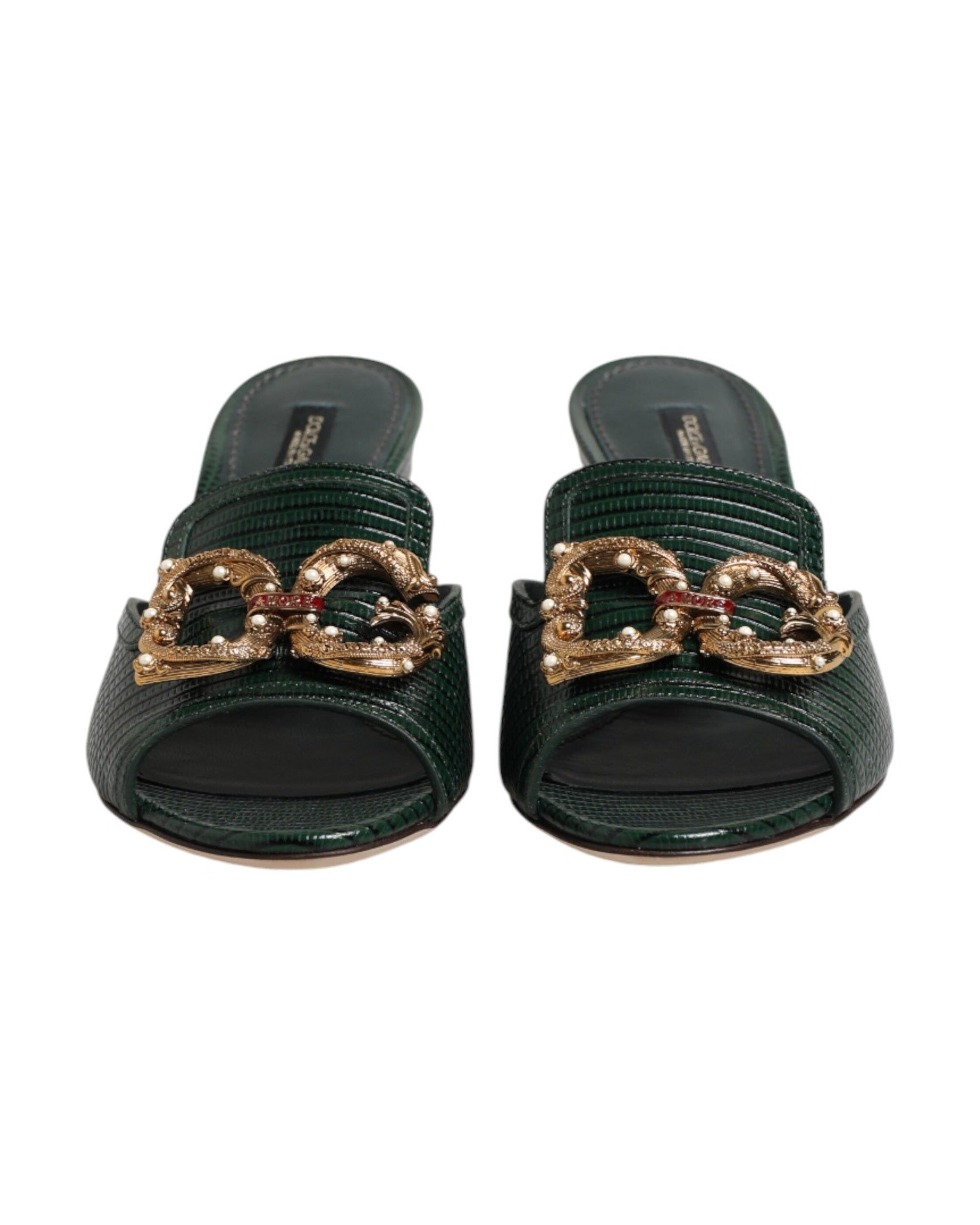 Dolce & Gabbana Green Amore Heel Slides Sandals Glam Steals