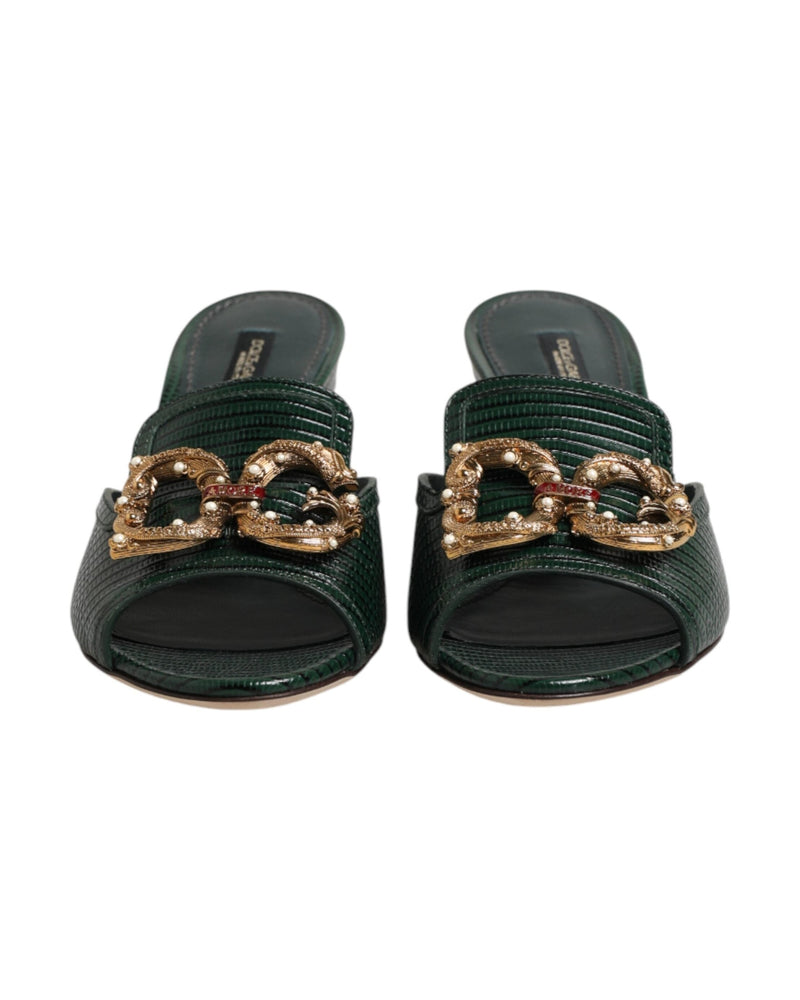 Dolce & Gabbana Green Amore Heel Slides Sandals Glam Steals