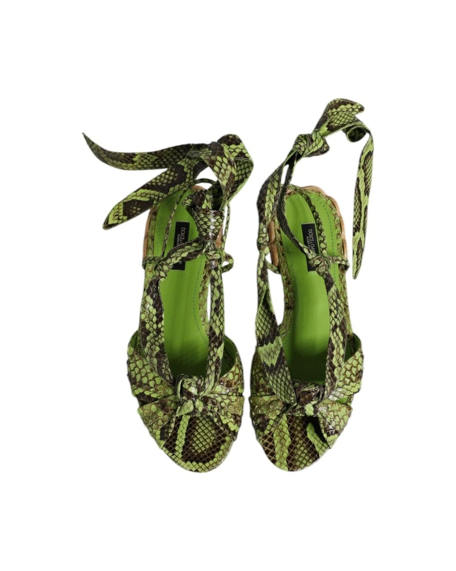 Dolce & Gabbana Green Animal Print Ankle Wrap Sandals Shoes Shoes
