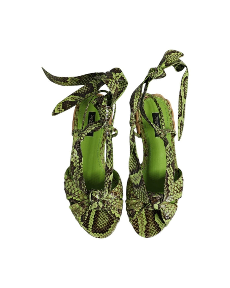 Dolce & Gabbana Green Animal Print Ankle Wrap Sandals Shoes Shoes