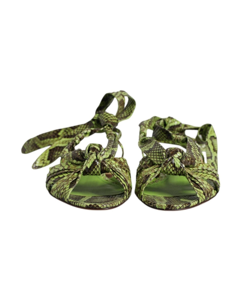 Dolce & Gabbana Green Animal Print Ankle Wrap Sandals Shoes Shoes