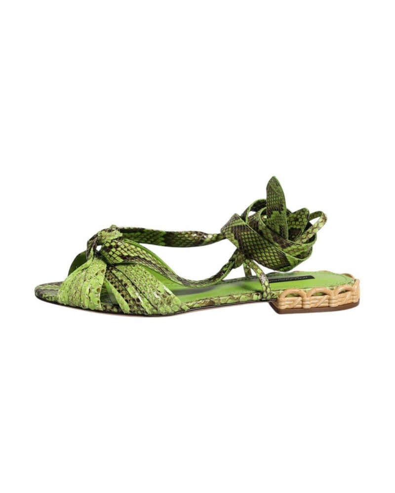 Dolce & Gabbana Green Animal Print Ankle Wrap Sandals Shoes Sandals