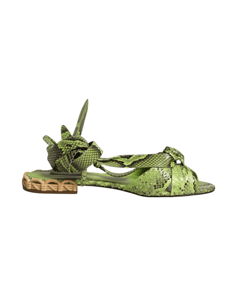 Dolce & Gabbana Green Animal Print Ankle Wrap Sandals Shoes Glam Steals