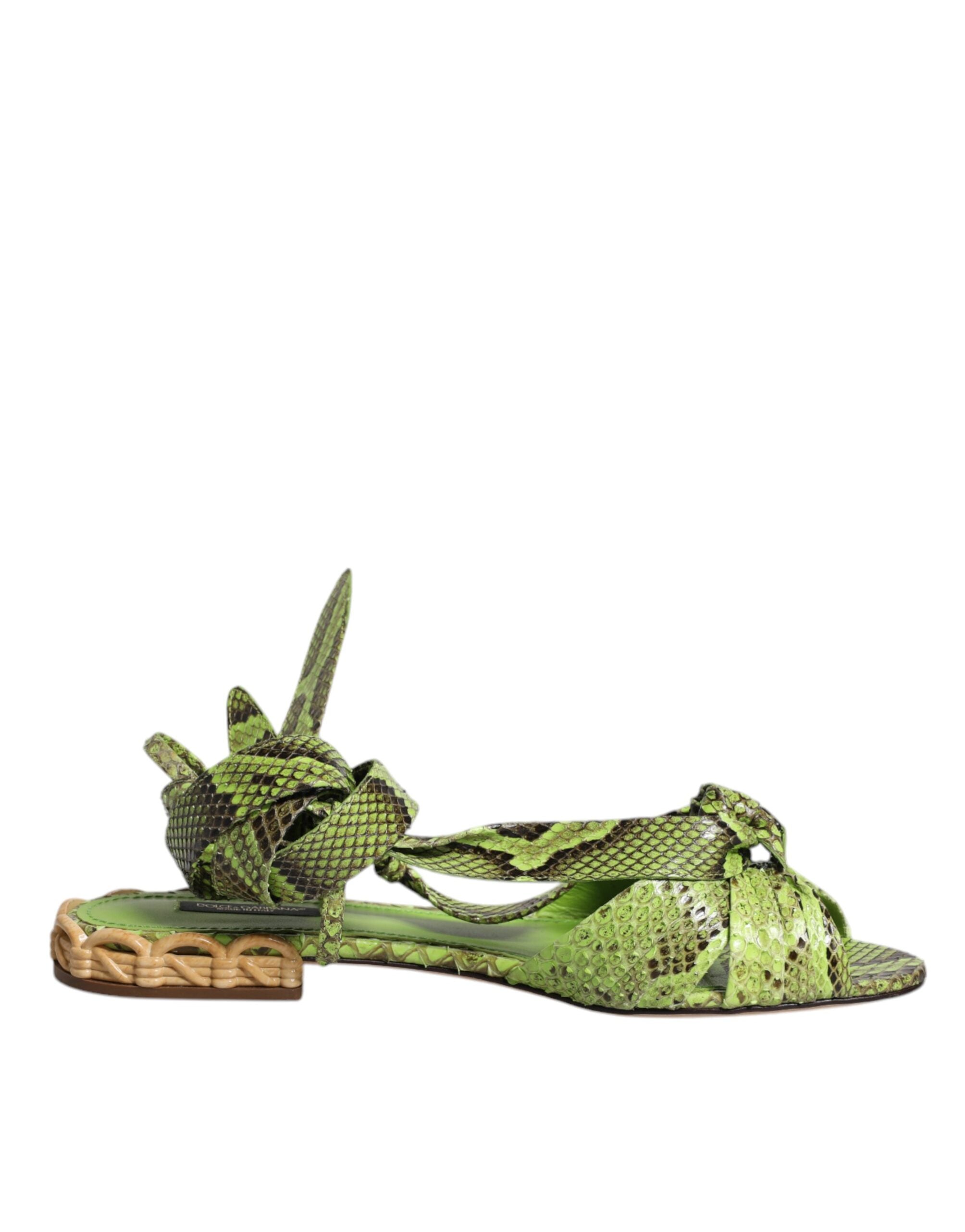 Dolce & Gabbana Green Animal Print Ankle Wrap Sandals Shoes Glam Steals