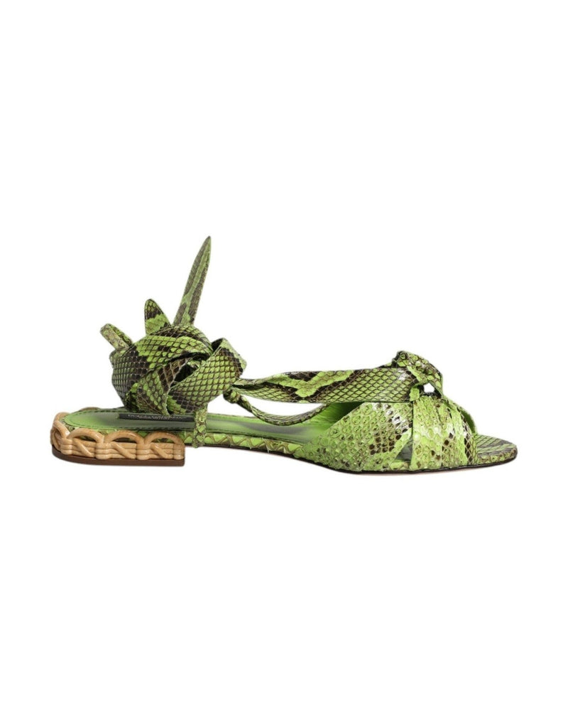 Dolce & Gabbana Green Animal Print Ankle Wrap Sandals Shoes Glam Steals