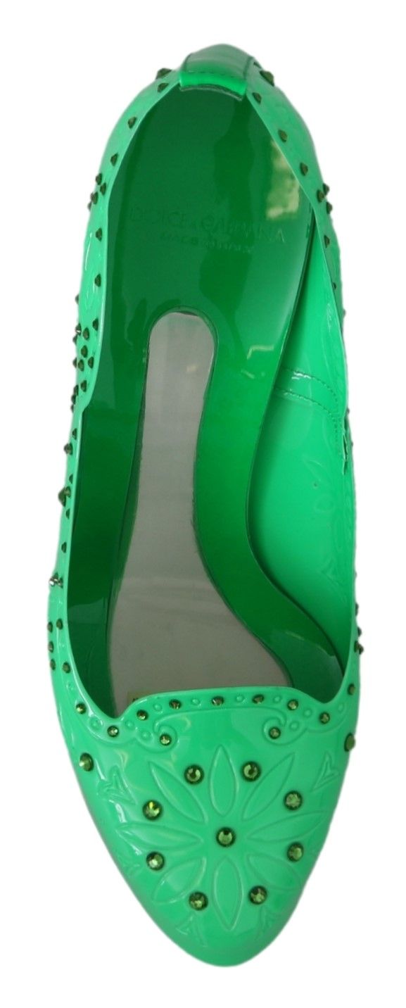 Dolce & Gabbana Green Crystal Floral Cinderella Heels Glam Steals