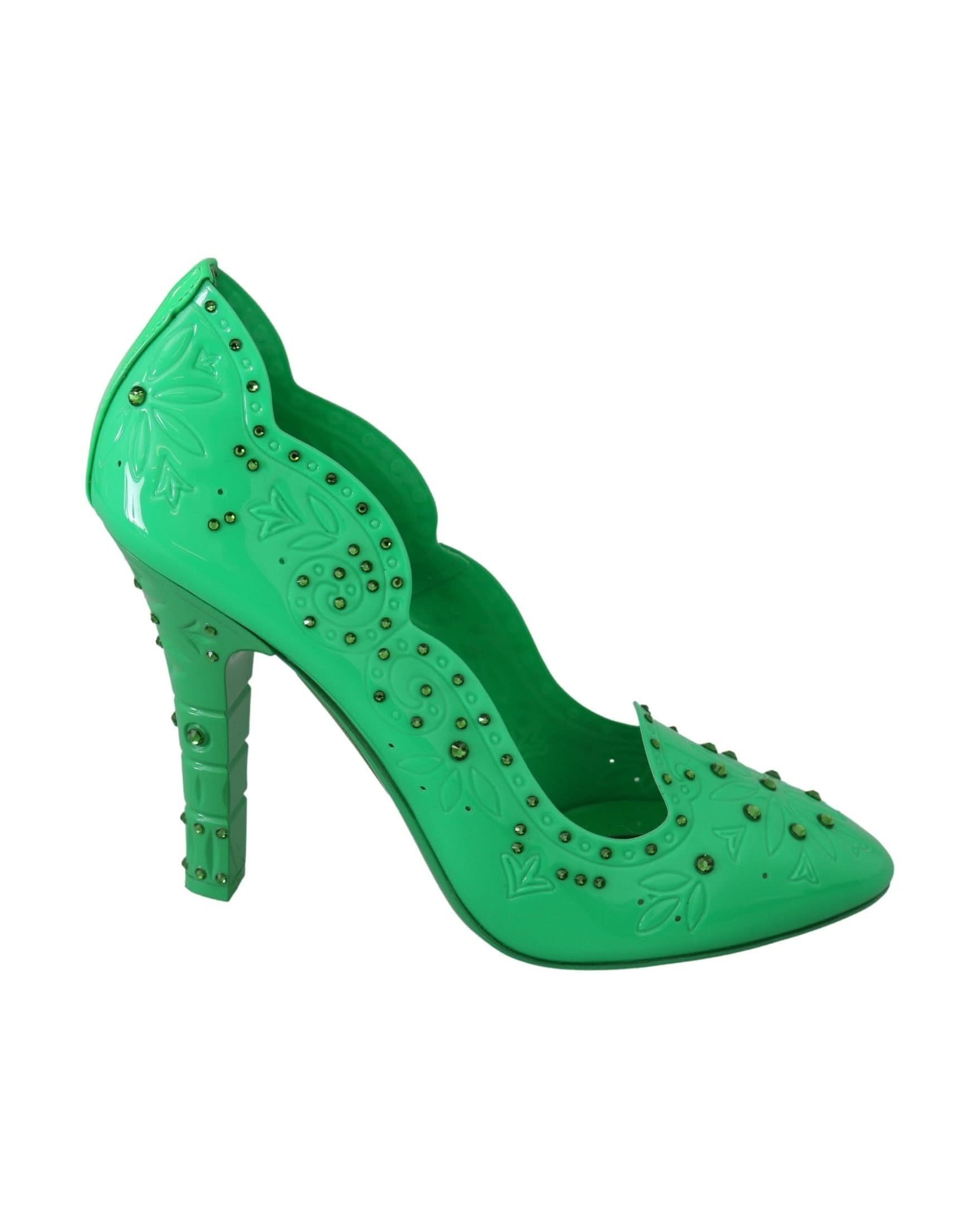 Dolce & Gabbana Green Crystal Floral Cinderella Heels Heels