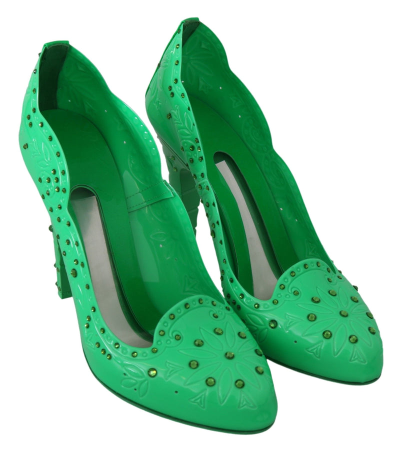 Dolce & Gabbana Green Crystal Floral Cinderella Heels Glam Steals