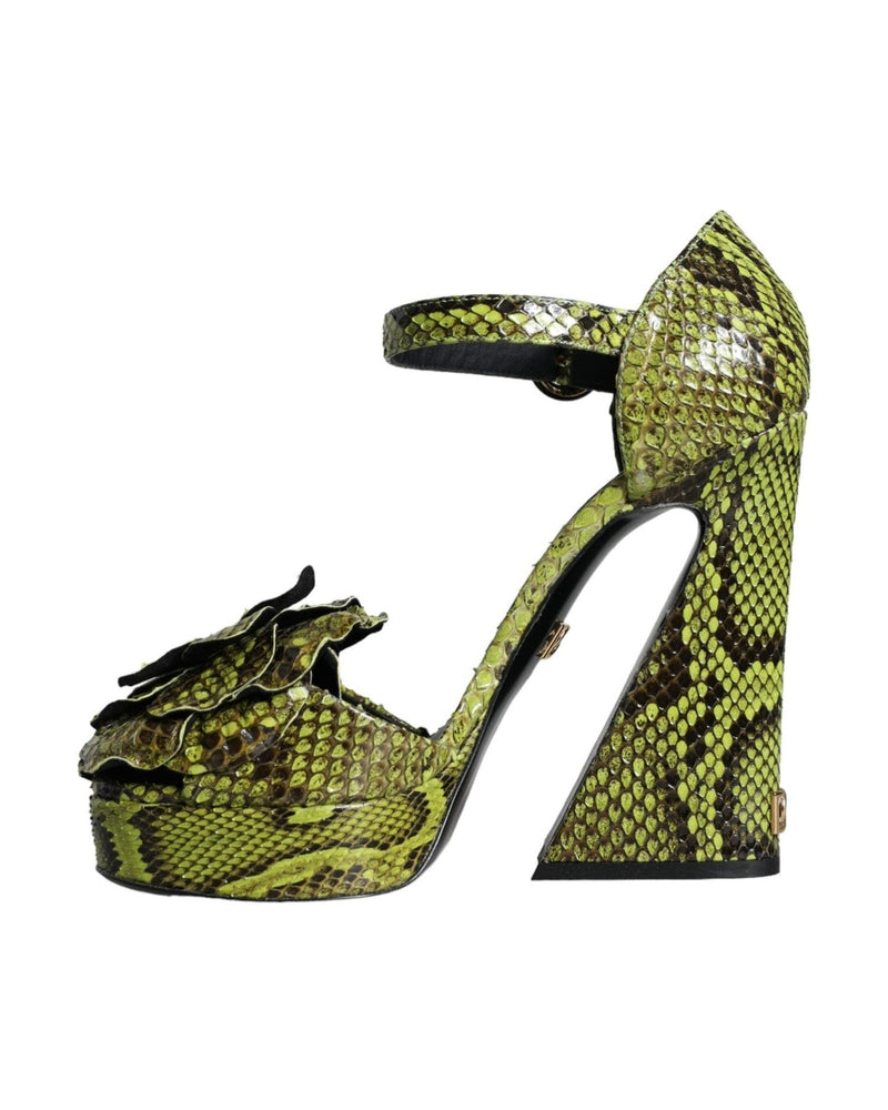Dolce & Gabbana Green Exotic Leather Ankle Strap Heels Sandals Shoes Heels