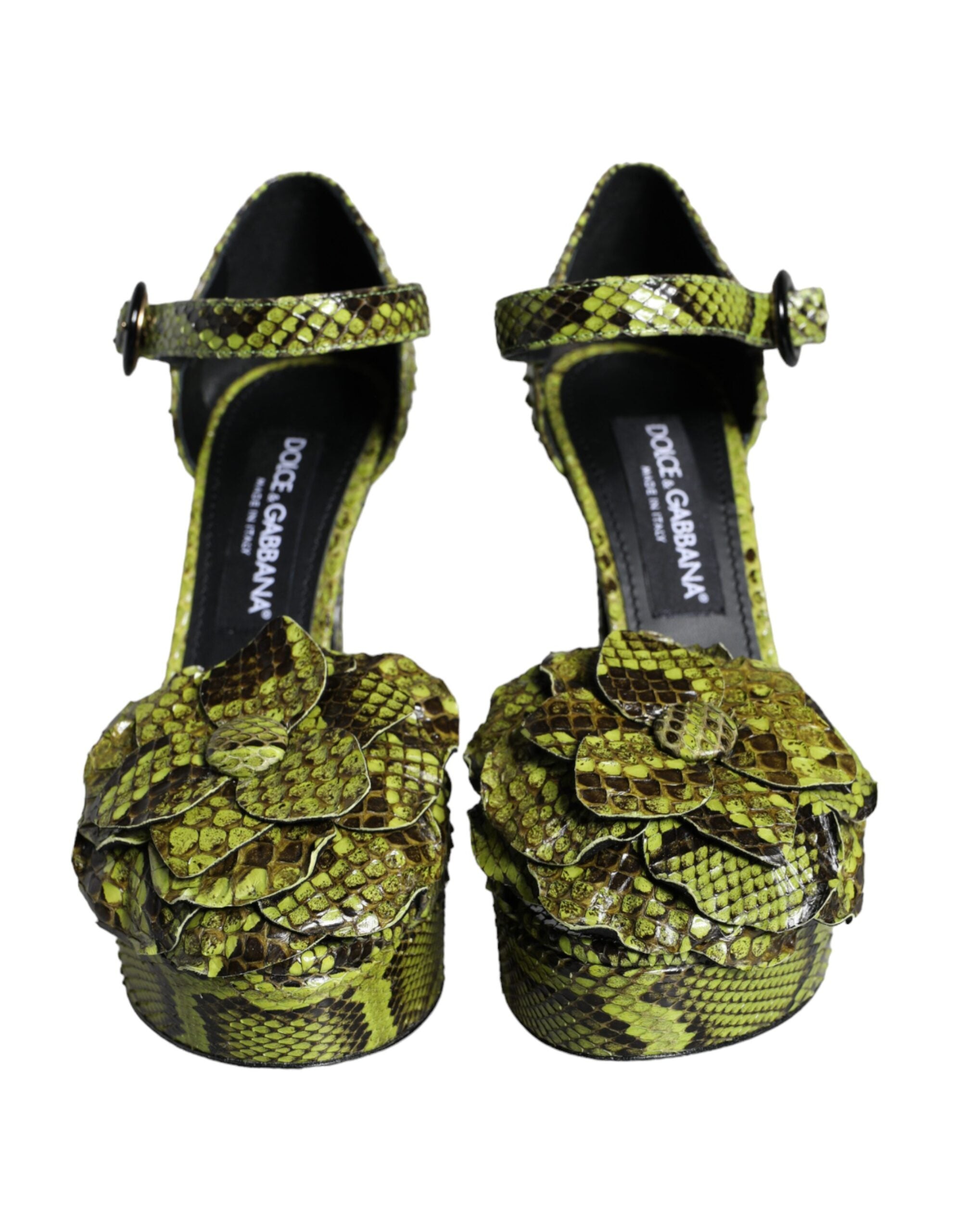 Dolce & Gabbana Green Exotic Leather Ankle Strap Heels Sandals Shoes Glam Steals