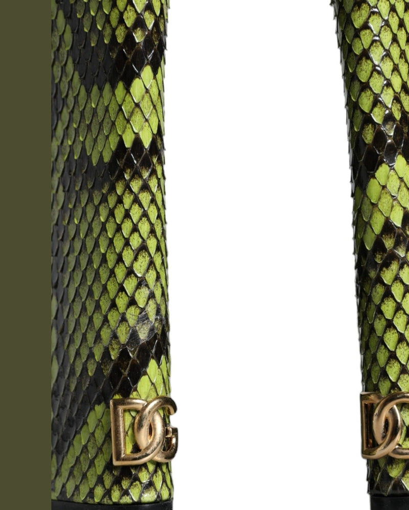 Dolce & Gabbana Green Exotic Leather Ankle Strap Heels Sandals Shoes Glam Steals