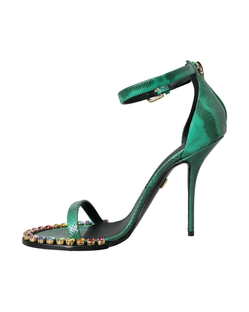 Dolce & Gabbana Green Exotic Leather Crystal Sandals Shoes Glam Steals