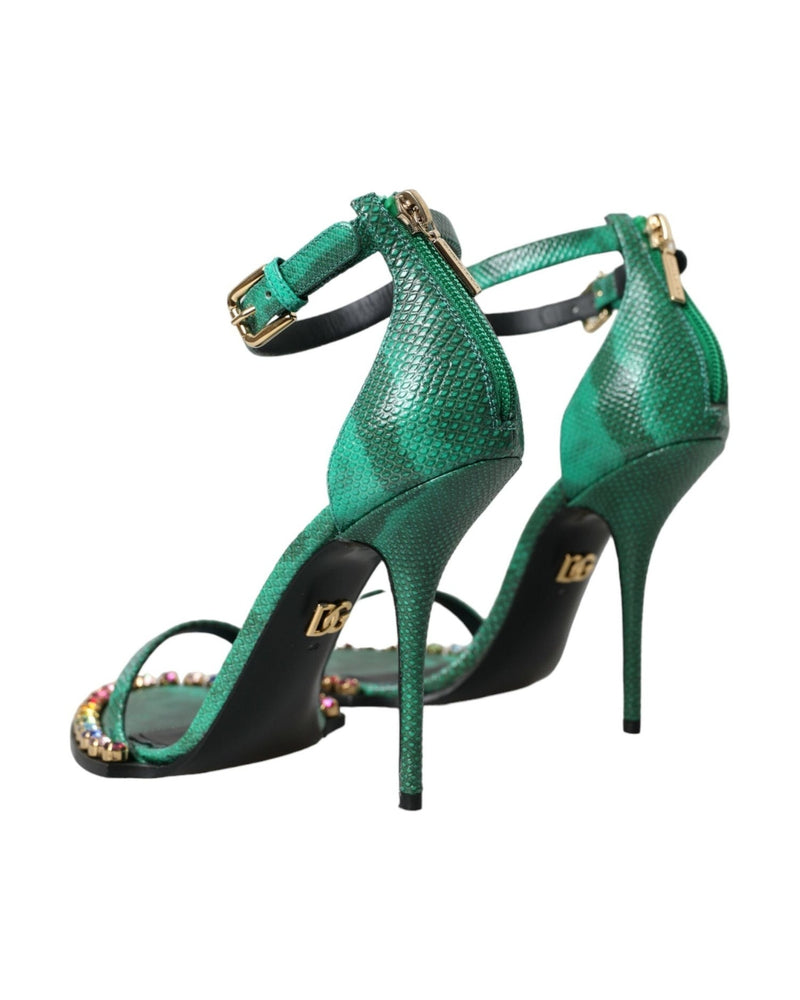 Dolce & Gabbana Green Exotic Leather Crystal Sandals Shoes Glam Steals