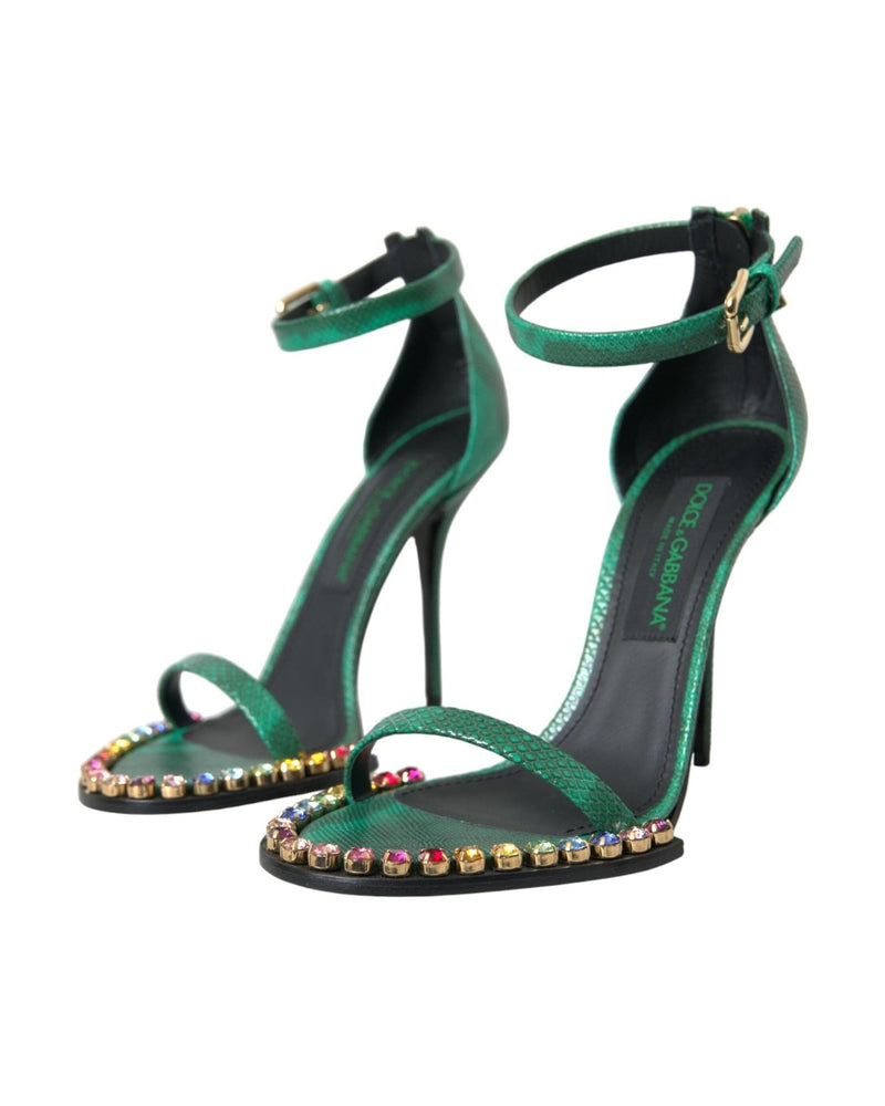 Dolce & Gabbana Green Exotic Leather Crystal Sandals Shoes Glam Steals