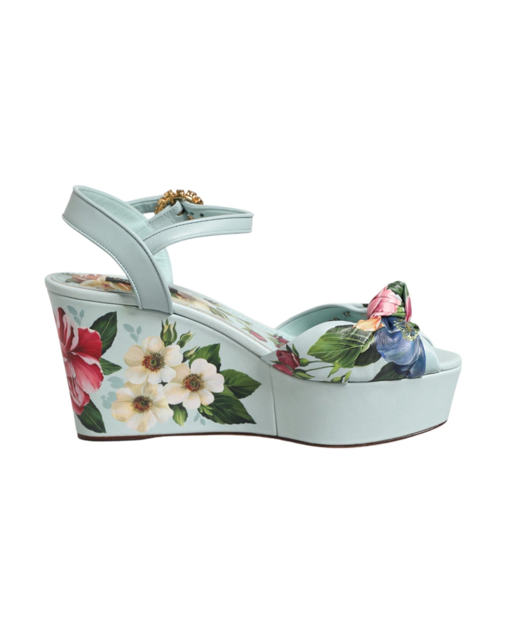 Dolce & Gabbana Green Floral Ankle Strap Wedge Glam Steals