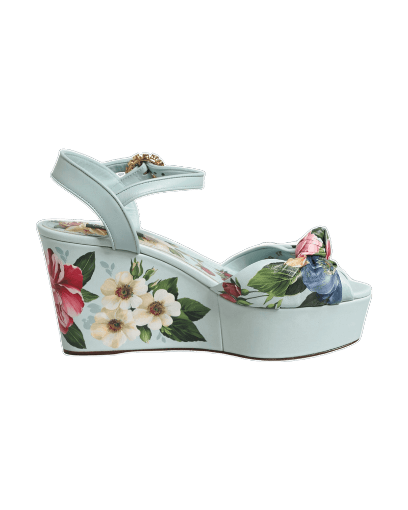 Dolce & Gabbana Green Floral Ankle Strap Wedge Glam Steals