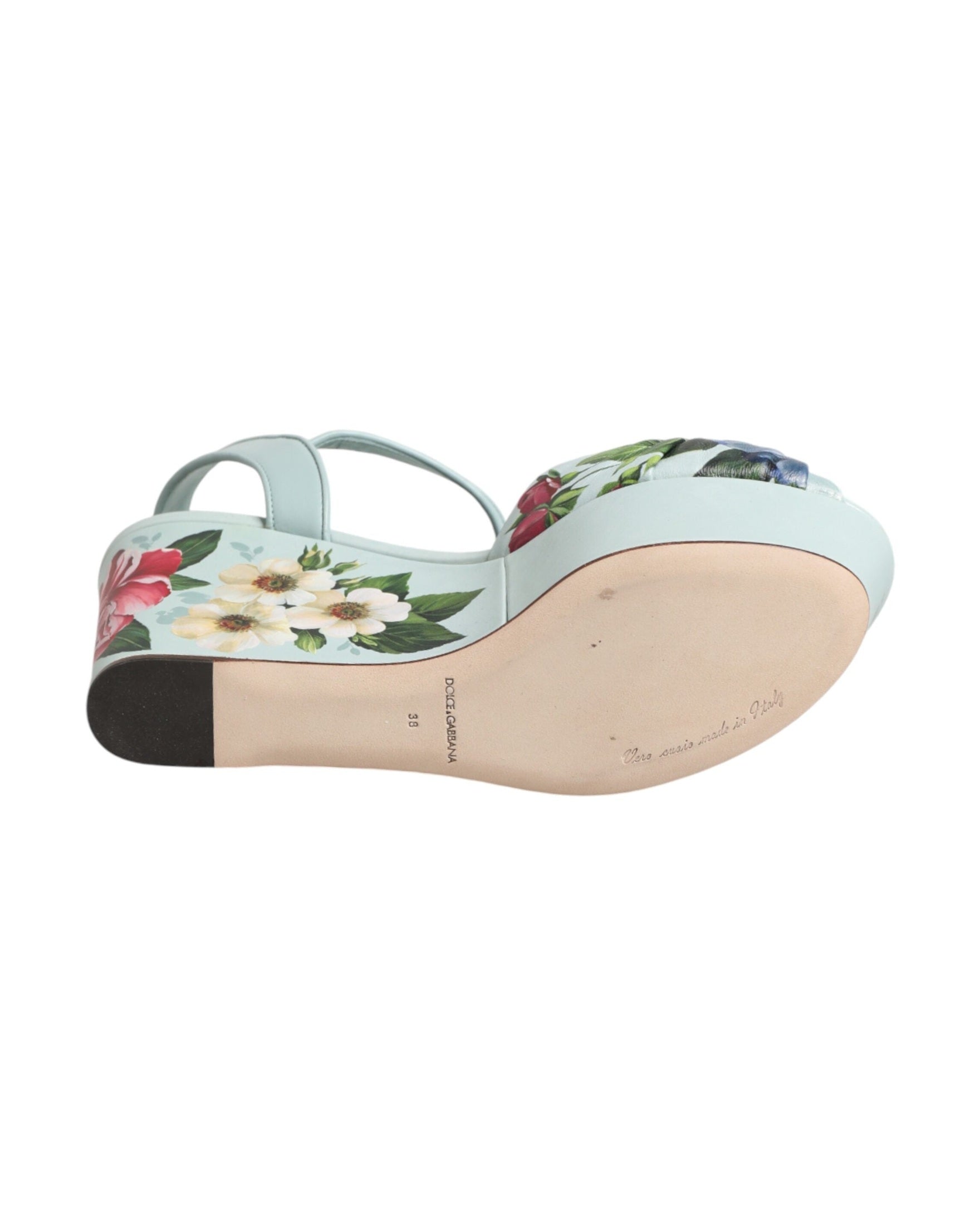 Dolce & Gabbana Green Floral Ankle Strap Wedge Glam Steals