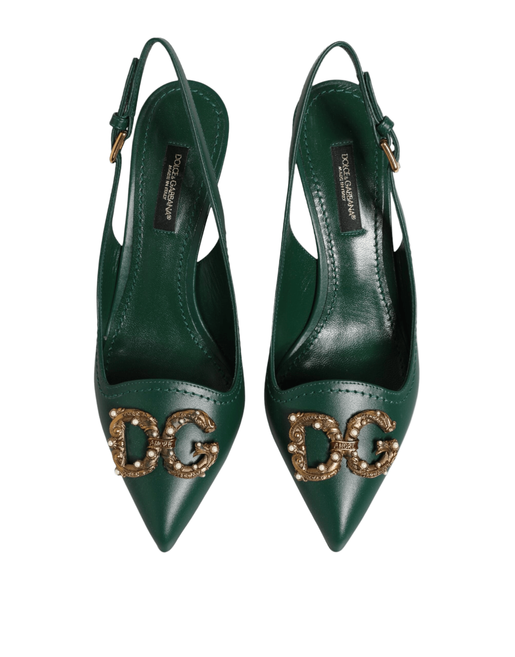 Dolce & Gabbana Green Leather Amore Heels Slingbacks Shoes Glam Steals