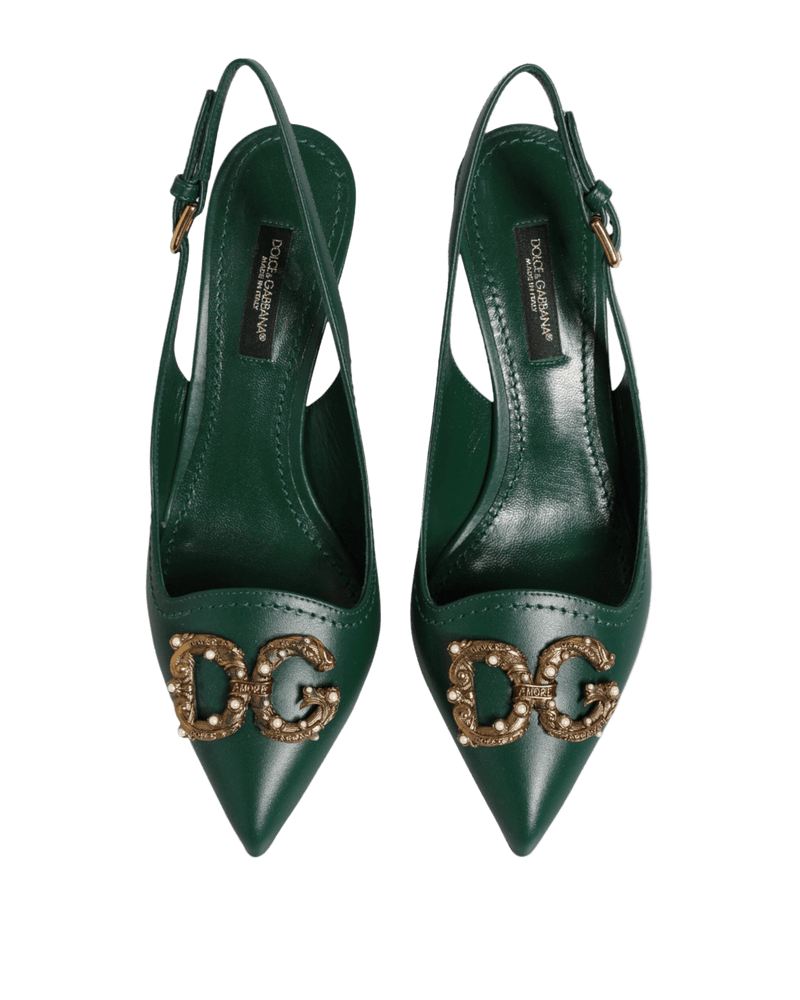 Dolce & Gabbana Green Leather Amore Heels Slingbacks Shoes Glam Steals