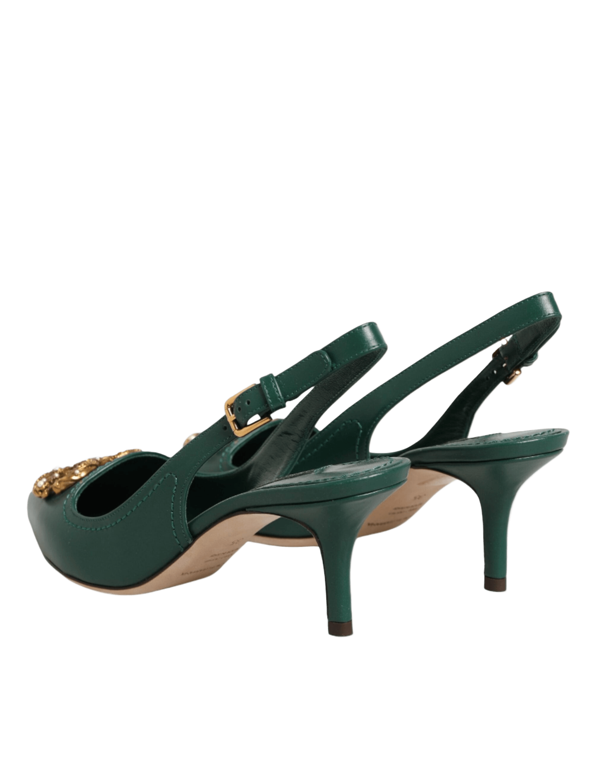 Dolce & Gabbana Green Leather Amore Heels Slingbacks Shoes Glam Steals