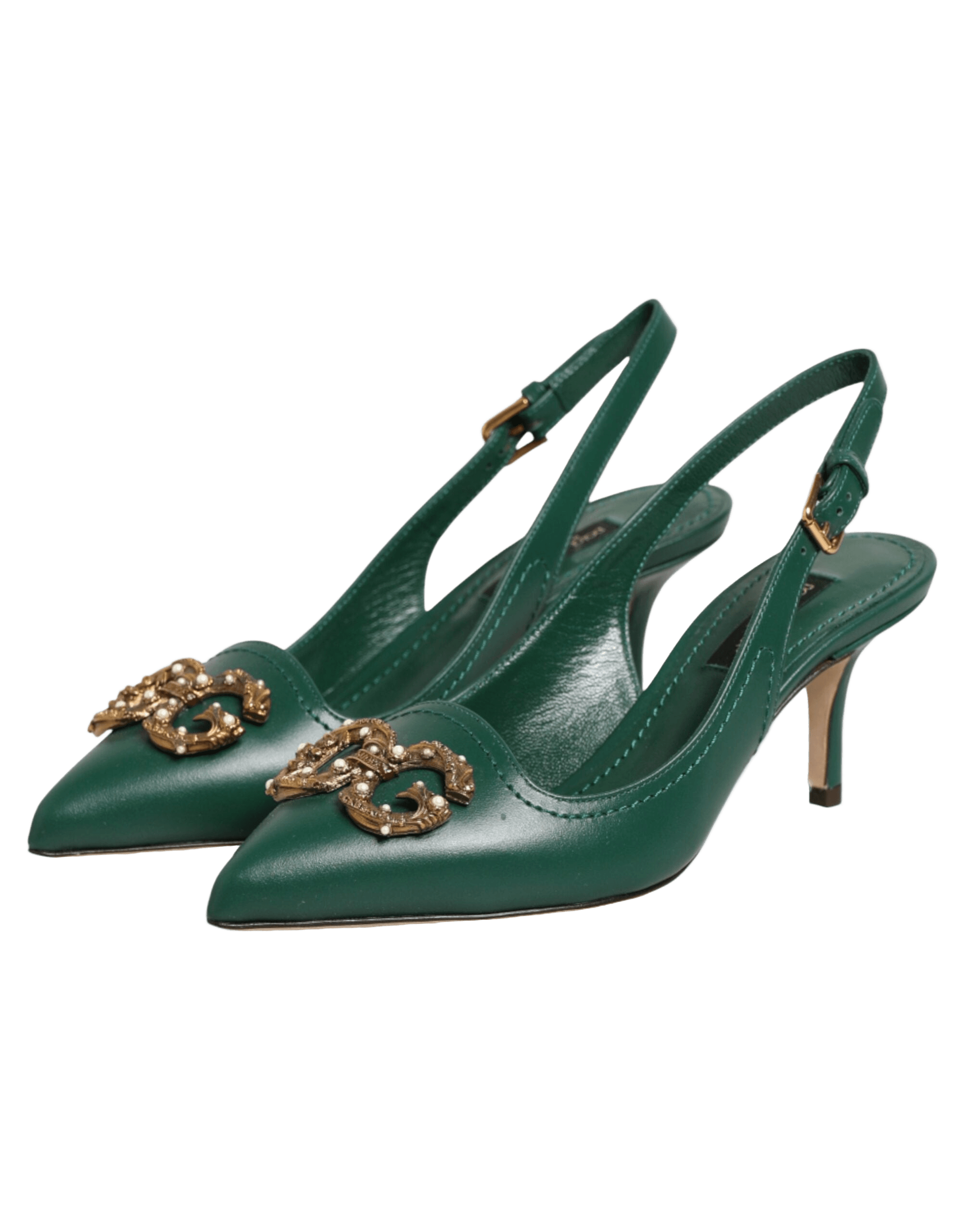 Dolce & Gabbana Green Leather Amore Heels Slingbacks Shoes Glam Steals