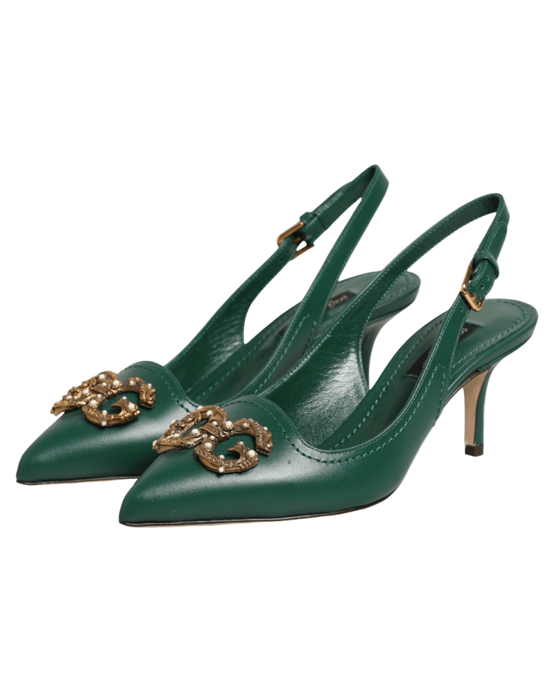 Dolce & Gabbana Green Leather Amore Heels Slingbacks Shoes Glam Steals