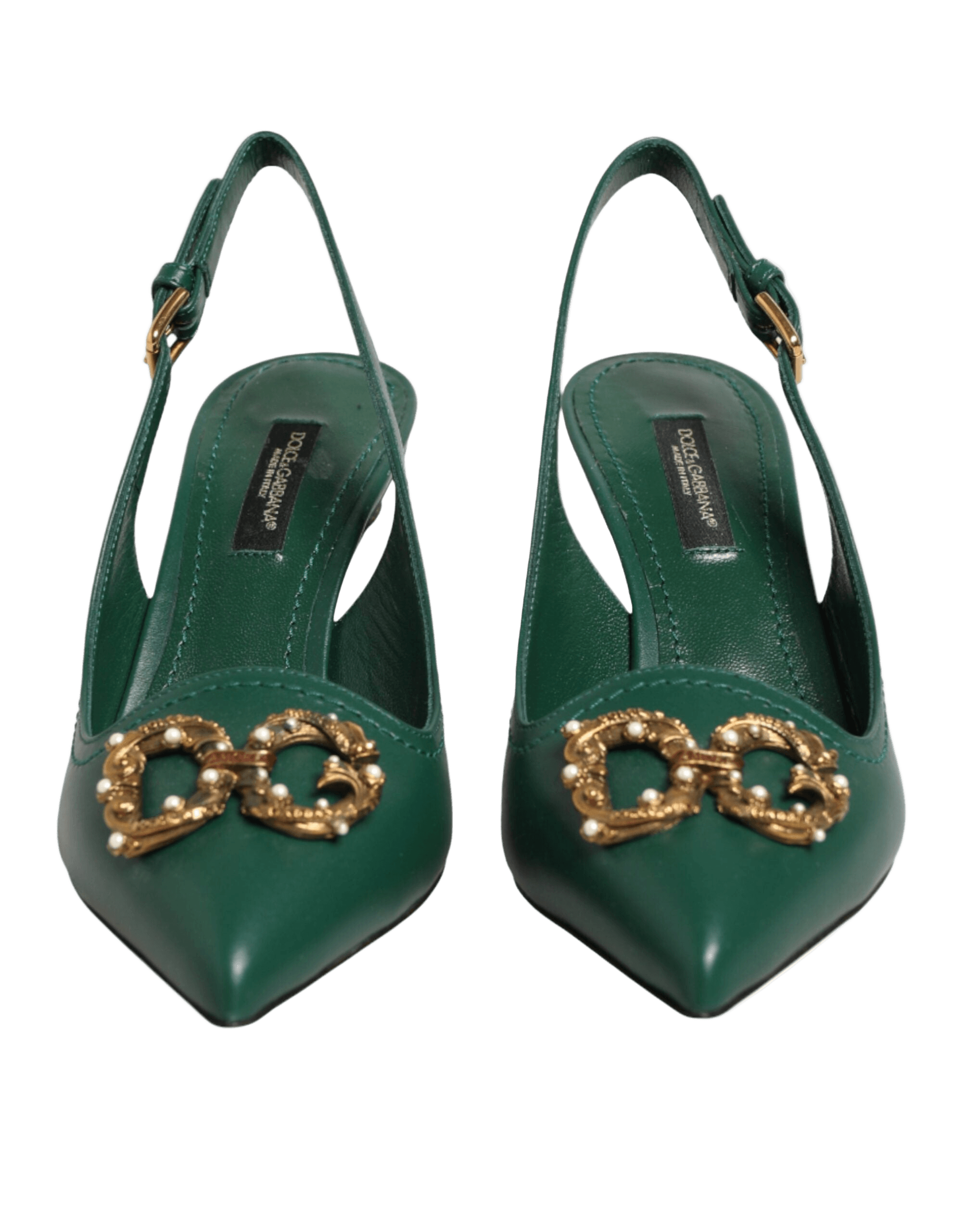Dolce & Gabbana Green Leather Amore Heels Slingbacks Shoes Glam Steals
