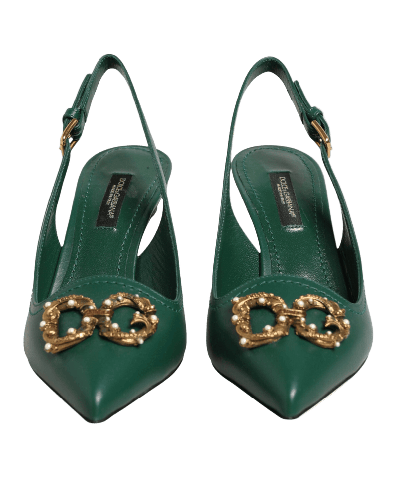 Dolce & Gabbana Green Leather Amore Heels Slingbacks Shoes Glam Steals