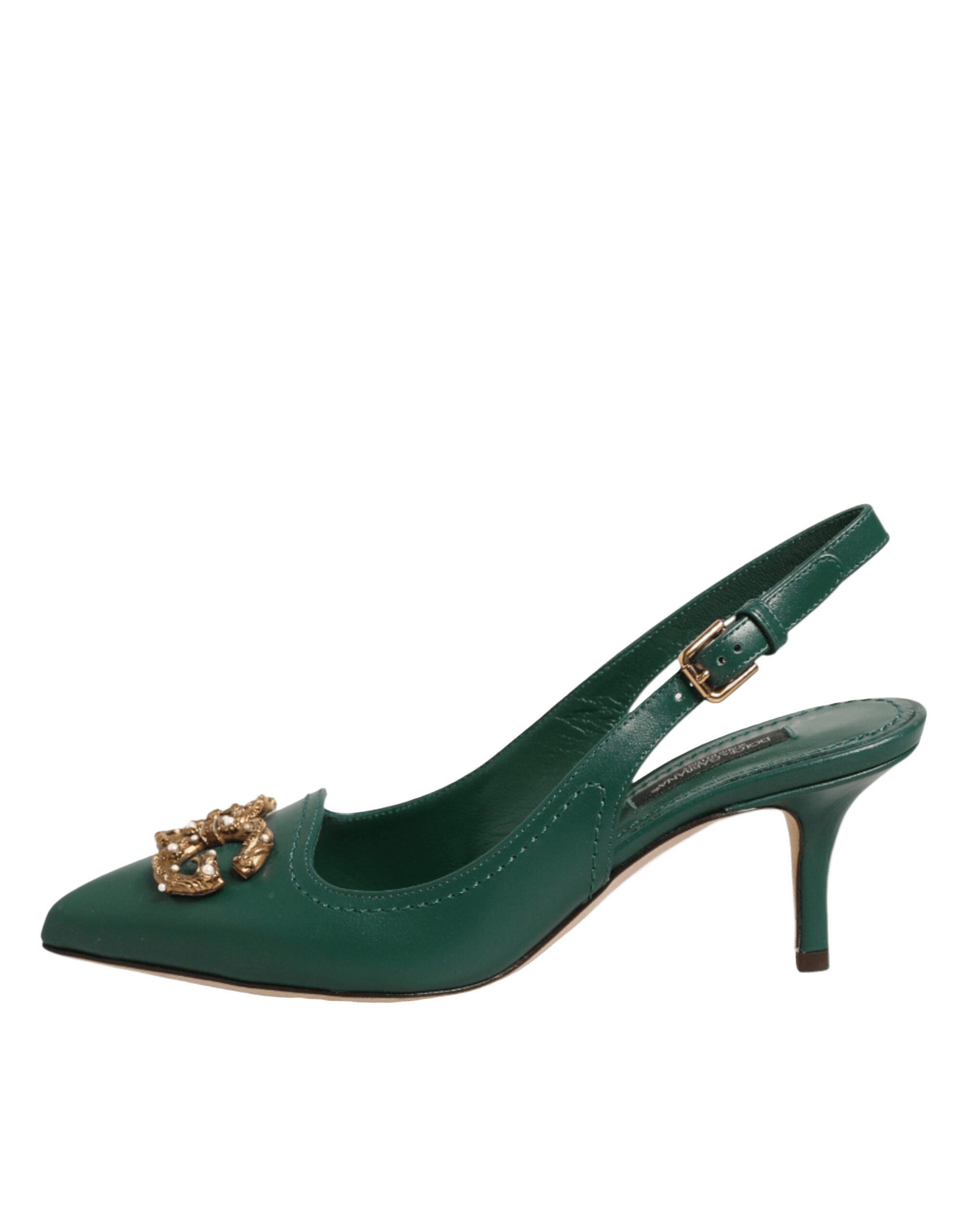Dolce & Gabbana Green Leather Amore Heels Slingbacks Shoes Glam Steals
