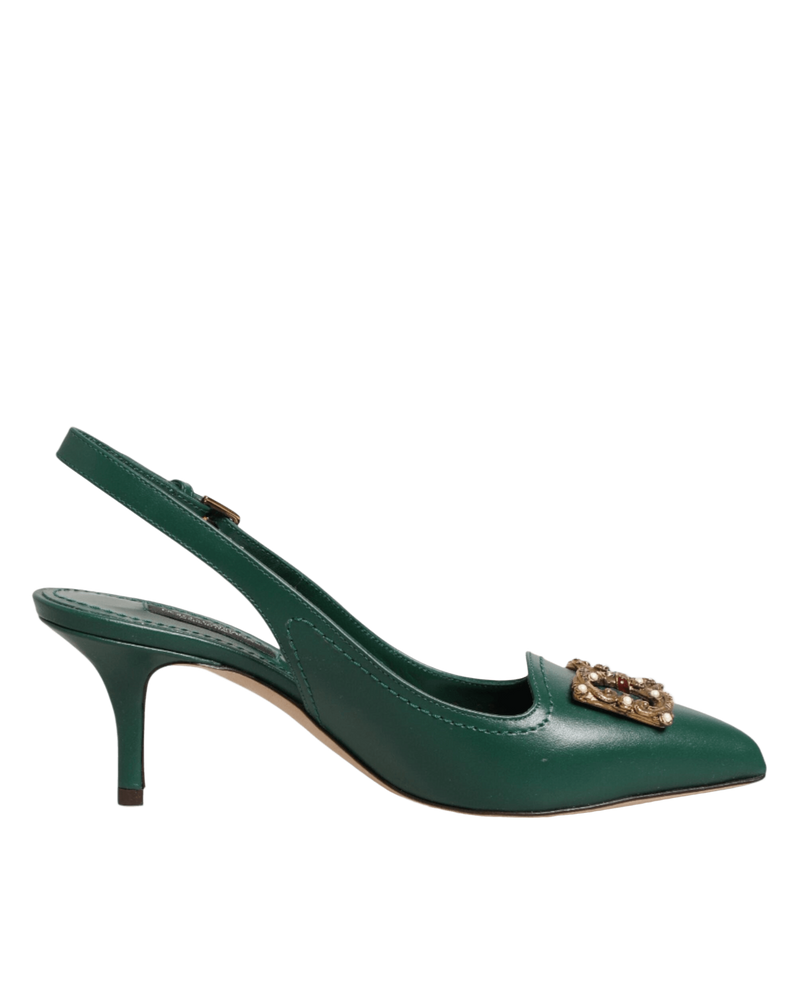Dolce & Gabbana Green Leather Amore Heels Slingbacks Shoes Glam Steals