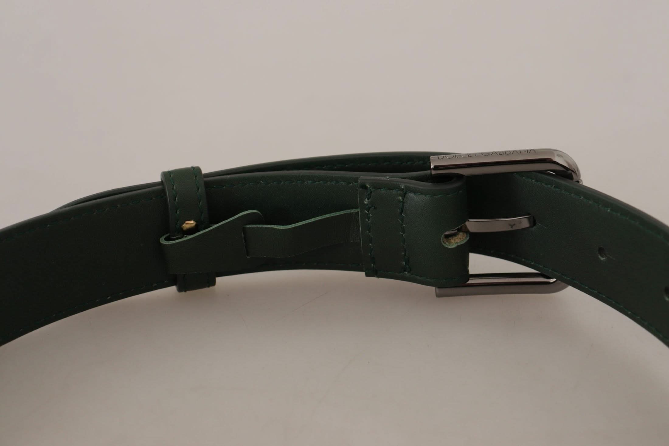 Dolce & Gabbana Green Leather Army Logo Metal Waist Buckle Belt Belts