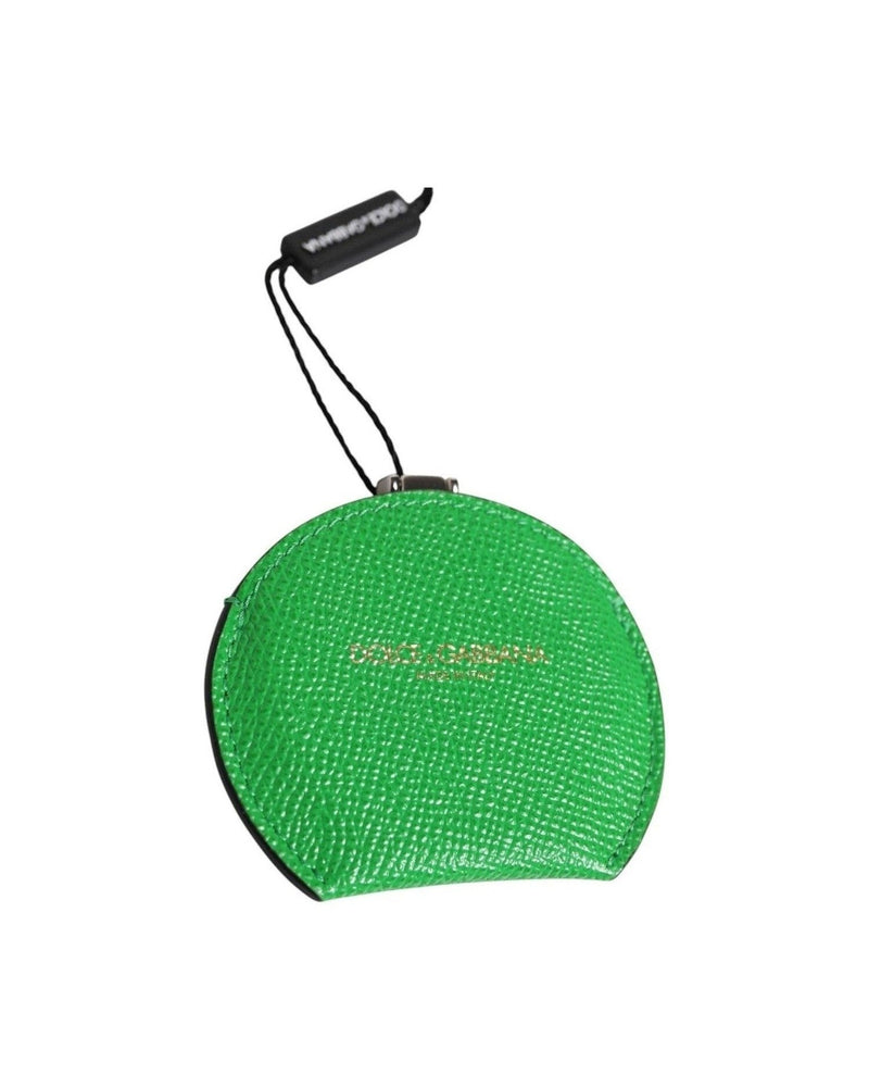 Dolce & Gabbana Green Leather Calfskin Round Logo Hand Mirror Holder Face Mirrors