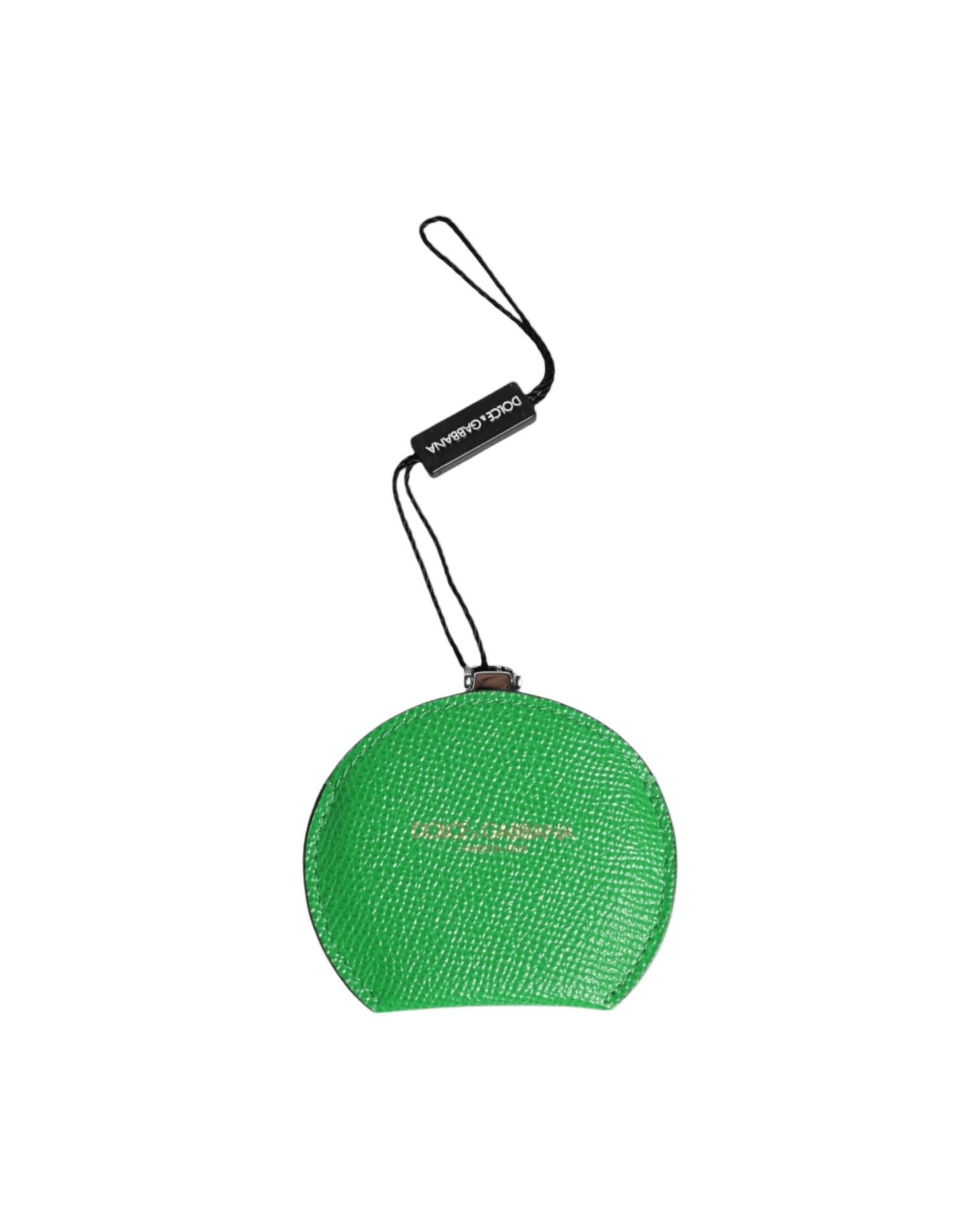 Dolce & Gabbana Green Leather Calfskin Round Logo Hand Mirror Holder Glam Steals