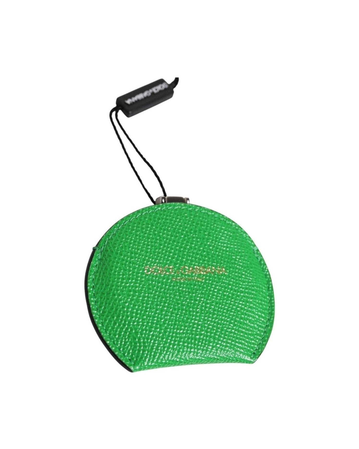 Dolce & Gabbana Green Leather Calfskin Round Logo Hand Mirror Holder Glam Steals