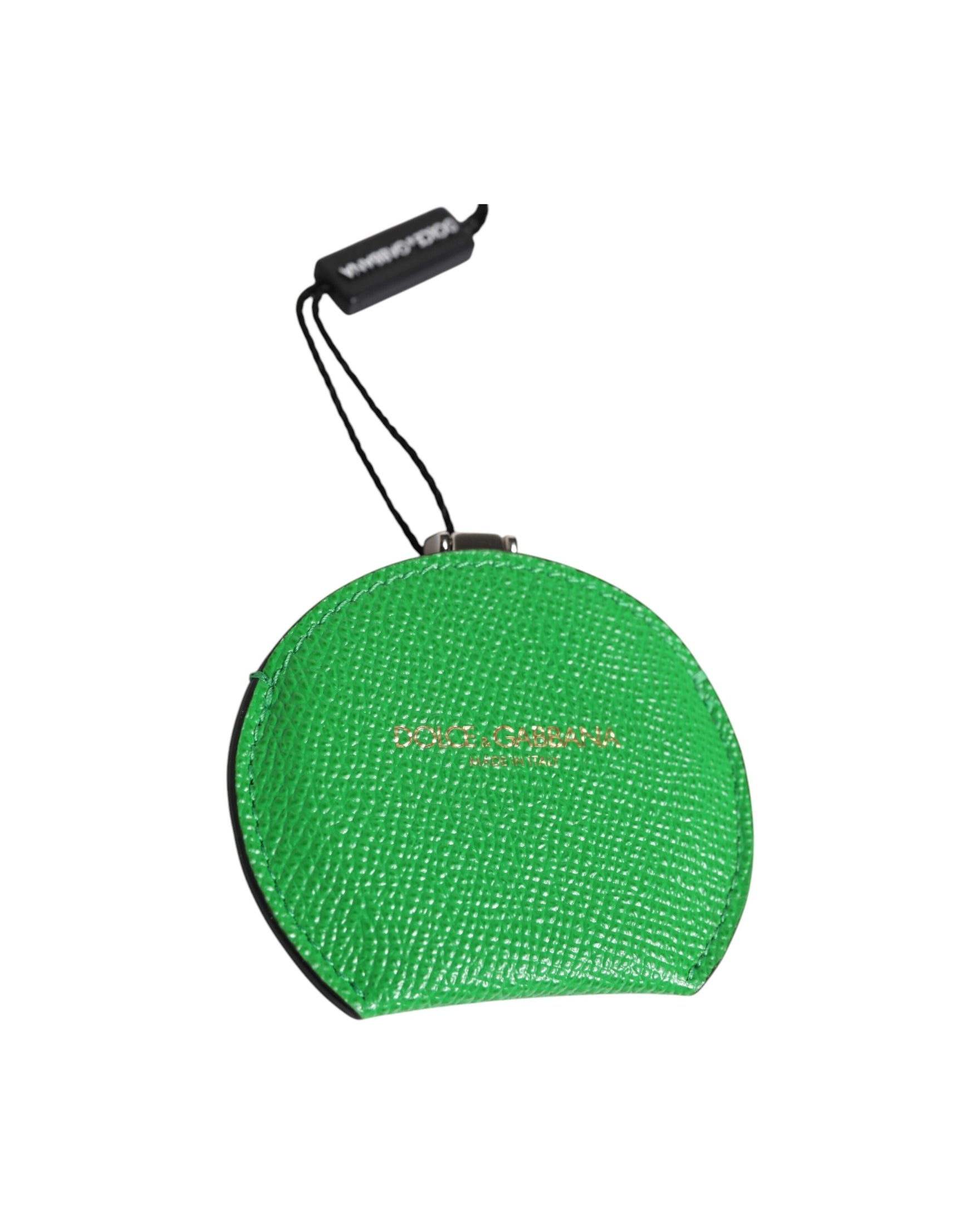 Dolce & Gabbana Green Leather Calfskin Round Logo Hand Mirror Holder Glam Steals
