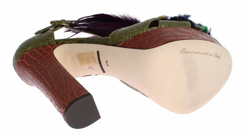 Dolce & Gabbana Green Leather Crystal Platform Sandals Glam Steals