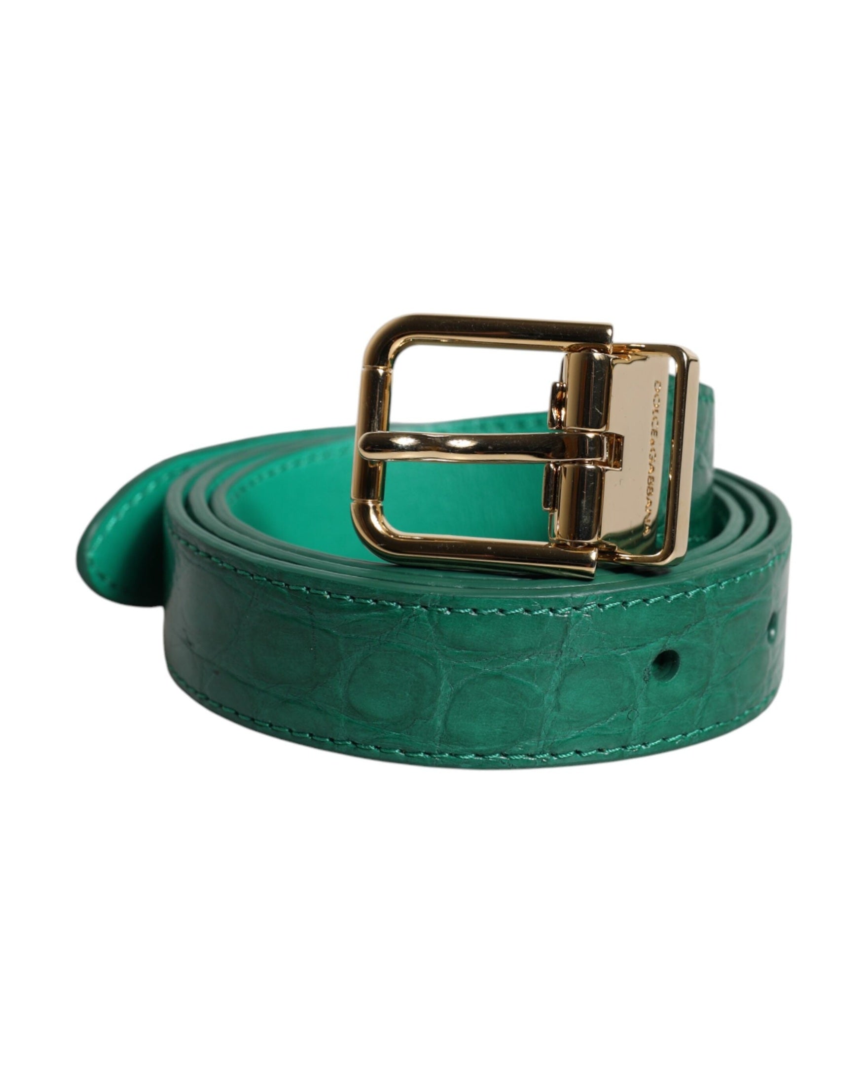 Dolce & Gabbana Green Leather Logo Metal Waist Buckle Belt Glam Steals