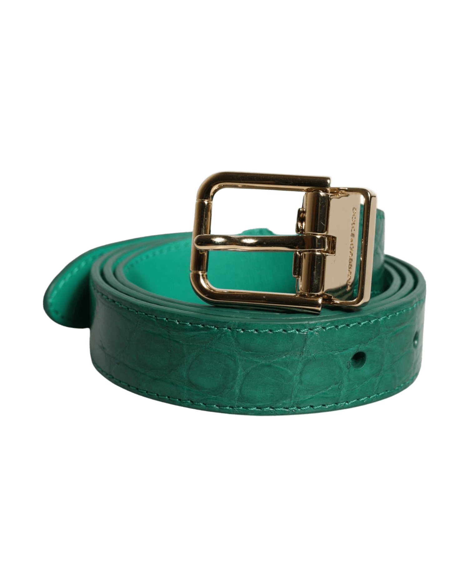 Dolce & Gabbana Green Leather Logo Metal Waist Buckle Belt Glam Steals