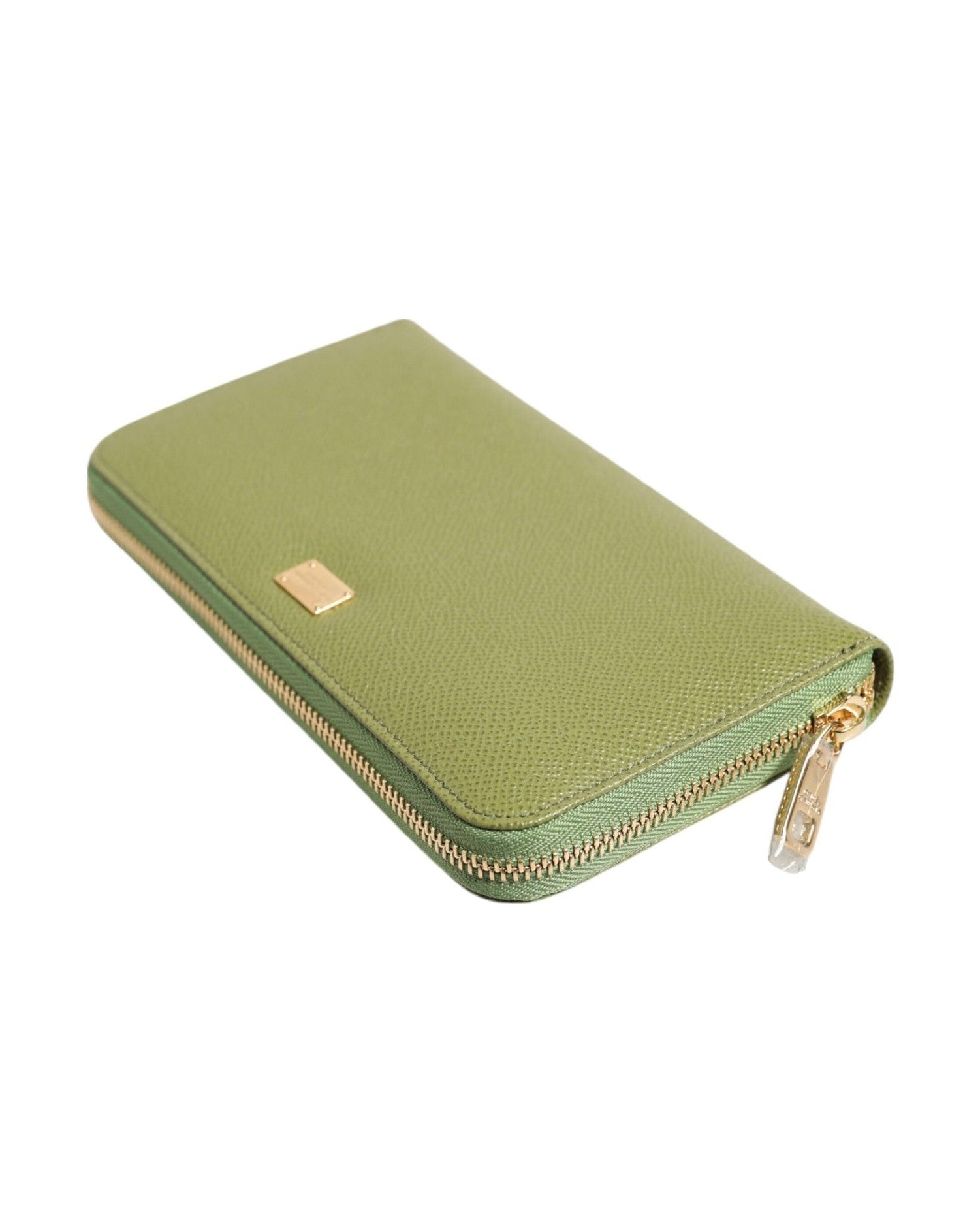 Dolce & Gabbana Green Leather Logo Plaque Zip Around Continenta Wallet Glam Steals