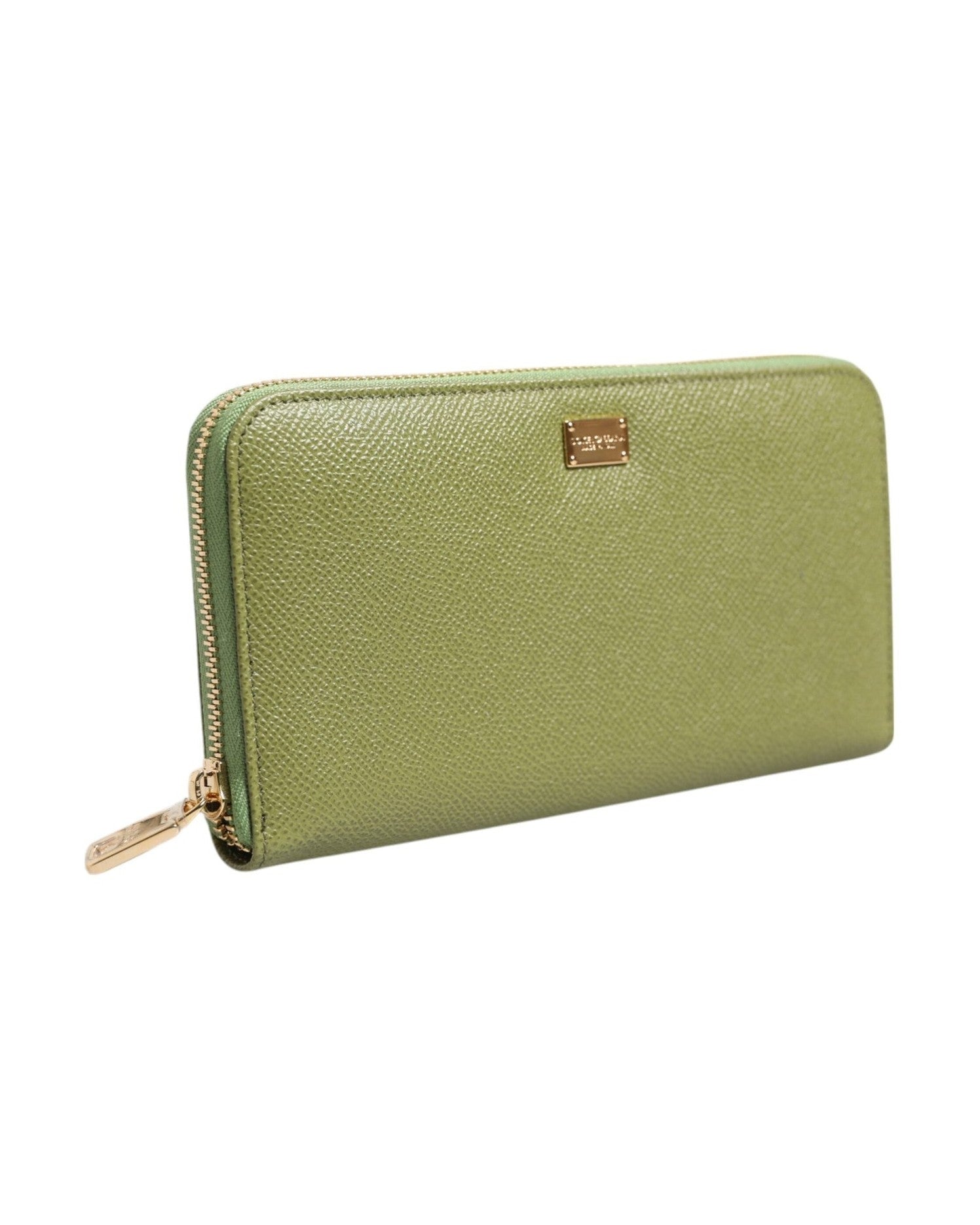 Dolce & Gabbana Green Leather Logo Plaque Zip Around Continenta Wallet Glam Steals