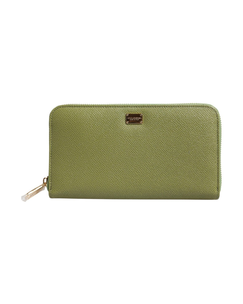 Dolce & Gabbana Green Leather Logo Plaque Zip Around Continenta Wallet Glam Steals